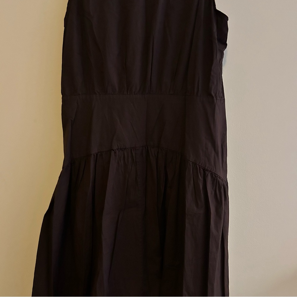Staud Romy Midi Dress Earth Cafe Brown Sleeveless Collared Drop Waist Size 16 - Picture 11 of 11